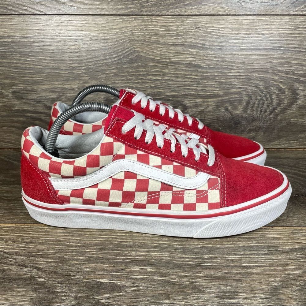 Vans Men's Size 9 Old Skool Red Primary Check Suede Canvas Sneakers Skate Shoes